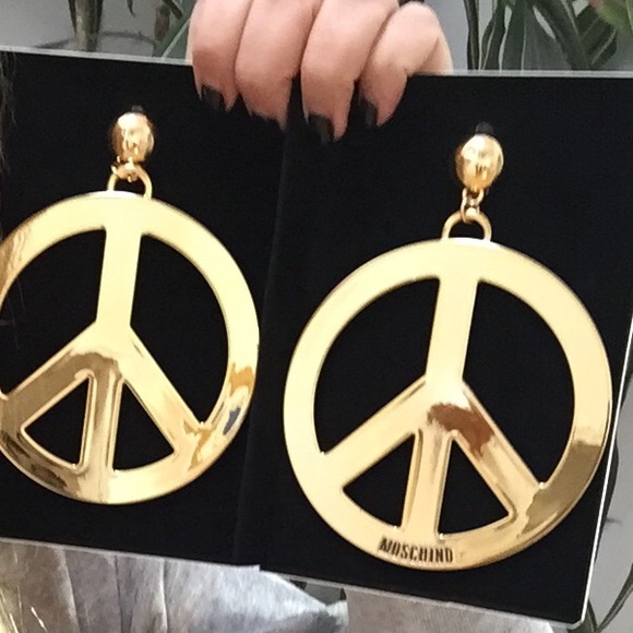 Moschino Gold Peace Sign Earrings - Picture 1 of 3